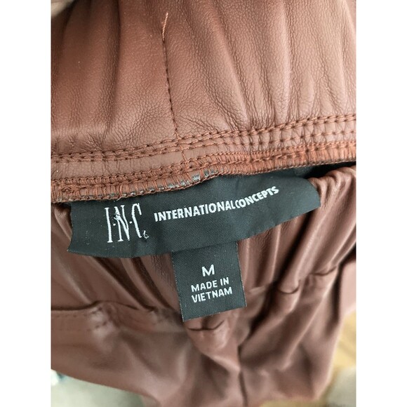 New INC Faux Leather Jogger Pants MEDIUM Cognac Brown Urban Boho - Picture 5 of 13